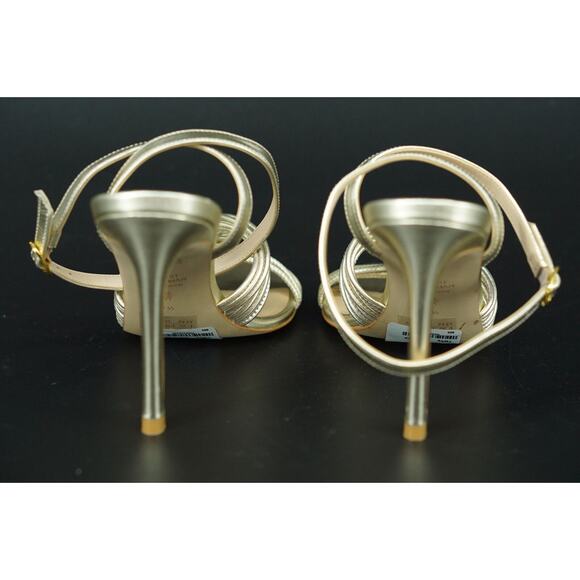 Stuart Weitzman Twist Sleek Gold Leather Sandal Heel Size 9.5 Metallic NIB $525 - Picture 3 of 11